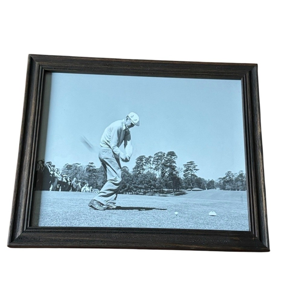 Vintage Framed Golf Photo Black & White Mid Century Golfer Swing Ben Hogan (?)